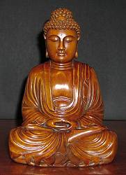 Fine vintage carved boxwood Buddha (10 in. tall)