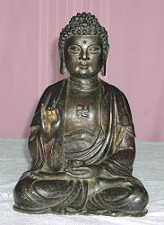 Chinese Buddha - large bronze (15 in. tall) - dated Ming Dynasty - with fine detail on cloak
