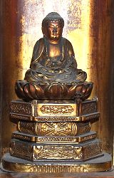 Japanese Buddha - gilt carved wood - in zushi or travelling shrine - gilt carved wood - (8 in. tall) Edo period 18th century