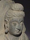 Closeup of the head of this extraordinary Gray Ghandaran Schist Buddha - ca. 300 AD - from the Villa Del Prado Light of Asia Collection