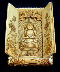 Exceptional Meiji period Ivory Buddha Shrine - (4 in. tall)