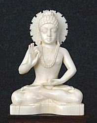 Fine vintage Indian ivory Buddha seated in 'Gesture of Debate' or 'discussion' mudra or vitarka mudra (4 in. tall)