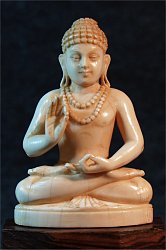 Fine Indian ivory Buddha seated in 'Gesture of Fearlessness' or 'blessing'  or abhaya mudra (3.5 in. tall) - late 19th C