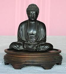 Japanese Buddha in the image of the Great Buddha of Kamakura, Japan  - solid bronze,  fine patina (6 in. tall) - meiji period