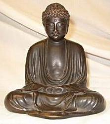 Japanese Buddha in the image of the Great Buddha of Kamakura, Japan  - solid bronze,  fine patina (6 in. tall) - meiji period - same casting as one at center