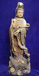 Wood Carved and painted kwanyin - female Boddhisattva (25 in. tall) 19th C