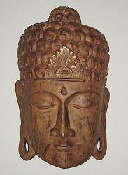 Buddha mask - contemporary wood carving with gold gilding SE Asia  (20 in. tall)