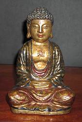 Chinese Buddha - fine painting and gilt work  (9.5 in. tall) - Qing Dynasty 19th C bronze