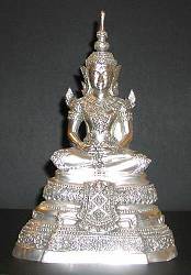 Contemporary Ornate Silver-plated Bronze Thai Buddha (11.5 in. tall)