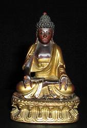 Gilt wood carved Buddha (4.5 in. tall) - 19th C