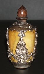 Tibetan Ivory and Silver snuff bottle with Kwan Yin - ca. 1910 (4 in. tall)